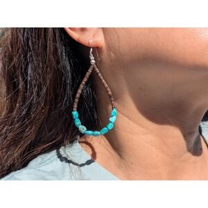 Navajo Earrings Brown Heishi Shells Native Heishi Turquoise Jewelry ***